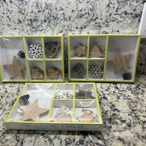 Wooden Star and Snowflake Ornament Set - NEW